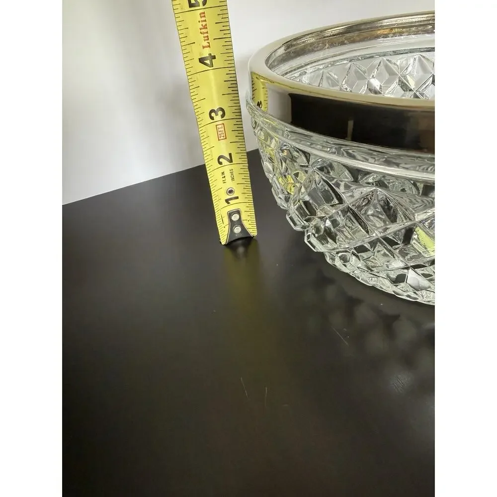 Vintage Raimond Crystal Silver Plated Rim Cut Glass Bowl 8 Inch Round Starburst